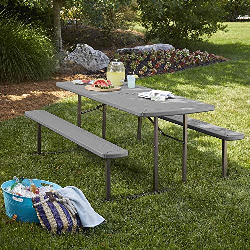 Cosco Outdoor Living 87902DGR1E 6 ft Folding Blow Mold Dark Wood Grain with Gray Legs Picnic Table