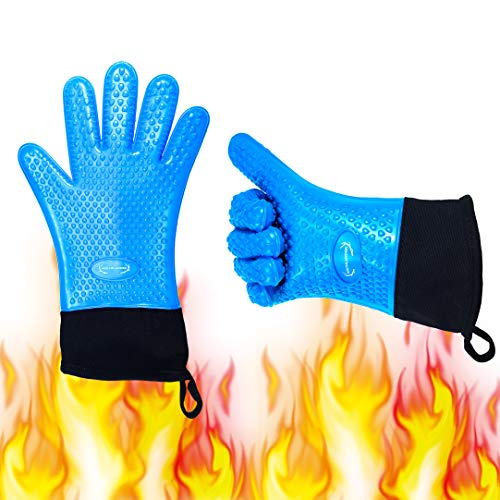 Long Silicone Grill Gloves Heat Resistant Oven Mitts  Potholders for Barbecue Cooking Baking Wrist Protected Waterproof BBQ Kitchen Oven Gloves Cotton Layer Nonslip Pizza Oven Grill Accessories