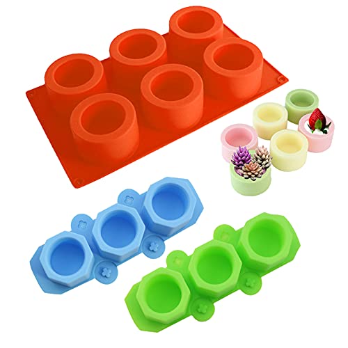 Smilerain Silicone Planter Mold 6 Holes Round Flower Pot and 6 Holes Hexagonal Planter Mold DIY Craft for Ice Resin Cement Candle Holder Small Flower