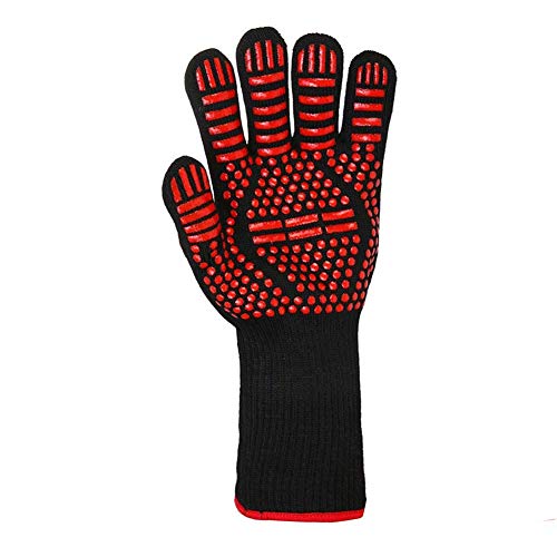 ouMandis BBQ Glove Heat Resistant Gloves for Cooking Grill Barbecue Smoker Baking Heat ProofFireproof Gloves Silicone Oven Mitts NonSlip Potholder (1Pcs Red)