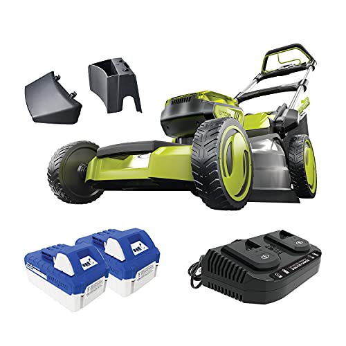 Sun Joe 24VX221LMSP 48Volt iON Cordless Self Propelled Lawn Mower Kit w 2 x 40Ah Batteries Dual Port Charger and Collection Bag 21Inch 7Position