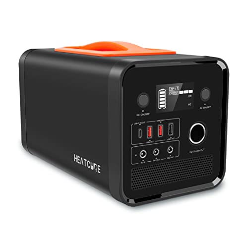 HEATCURE Portable Power Station 600W 604Wh Portable Lithium Battery with 110V600W 4 AC Outlets Car Outlet2 DC Ports3 USB Ports USBC Port UPS Solar Generator (Solar Panel Not Included) for Outdoors Camping RV Emergency