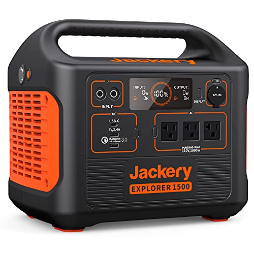 Jackery Portable Power Station Explorer 1500 1534Wh Portable Generator with 3x110V1800W AC Outlets for Outdoor RVVan Camping Overlanding