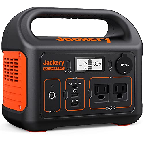 Jackery Portable Power Station Explorer 300 293Wh Backup Lithium Battery 110V300W Pure Sine Wave AC Outlet Solar Generator (Solar Panel Not Included) for Outdoors Camping Travel Hunting Blackout