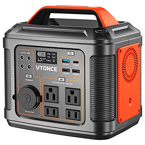 Portable Power Station 300W VTONCE 296Wh Solar Generator with PD100W USB Quick Charge  110V AC Outlets  DC Ports and LED Flashlight Emergency Backup Lithium Battery for Home Outdoor Travel Camping