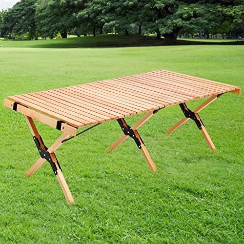 Balee Low Picnic Table Portable 4ft Folding Beach Picnic Table with A Carry Bag Solid Wood Roll Up Wood Picnic Table for Outdoor Camp Traveling Garden Beach PatioBackyard