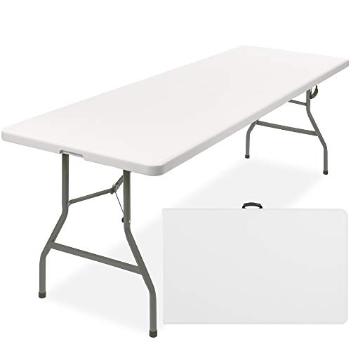 Best Choice Products 8ft Plastic Folding Table Indoor Outdoor Heavy Duty Portable wHandle Lock for Picnic Party Pong Camping  White