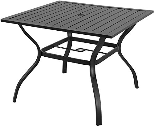 EMERIT Outdoor Patio Bistro Metal Dining Table with Umbrella Hole 37x37Black (Dining Table)