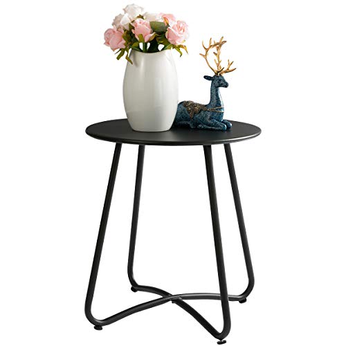 HollyHOME Small Round Patio Metal Side Snack Table Accent AntiRust Steel Coffee Table for Garden Modern Weatherproof Outdoor End Table (H) 1755 x(D) 1560 Black