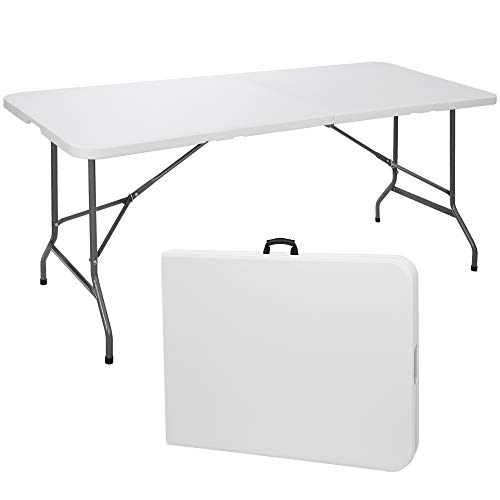 SUPER DEAL 6FT Folding Picnic Table for Outdoor Portable FoldinHalf Plastic Dining Picnic Party Table with Carrying Handle