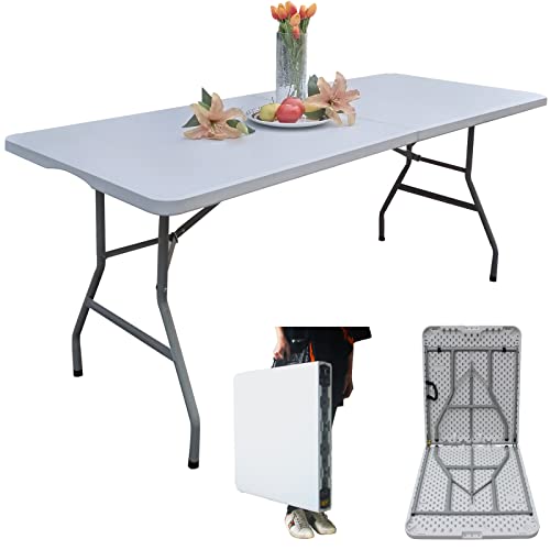 deaciber 6ft Folding Table Plastic Fold in Half wHandle Heavy Duty Portable Indoor Outdoor for Garden Party Picnic Camping BBQ Dining Kitchen Wedding Market Events