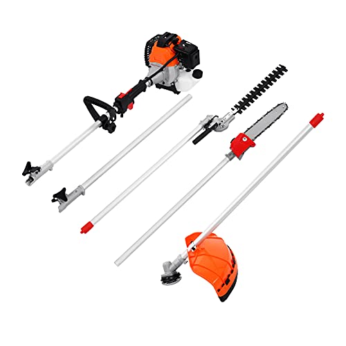 PanelTech 52CC 5 in 1 Garden Combo Brush Cutter Gas Hedge Trimmer Pruning Chainsaw Grass Trimmer and Extension Pole 2 Cycle Power Trimming Tools for Garden Lawn Care and Tree Trimming