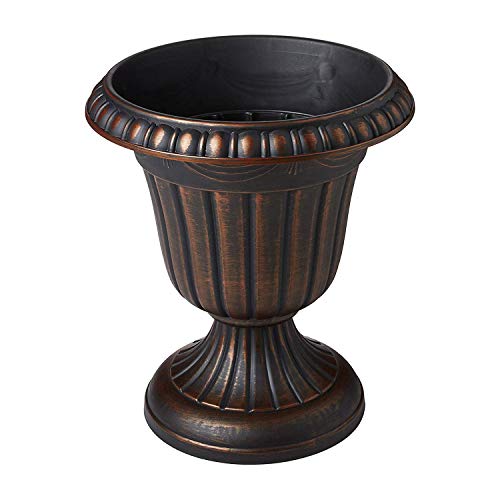 Arcadia Garden Products PL10CP Classic Traditional Plastic Urn Planter IndoorOutdoor 15 x 13 Brushed Copper