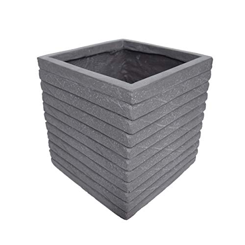 Great Deal Furniture Lilith Garden Urn Planter Square Riveted Antique Gray Lightweight Concrete