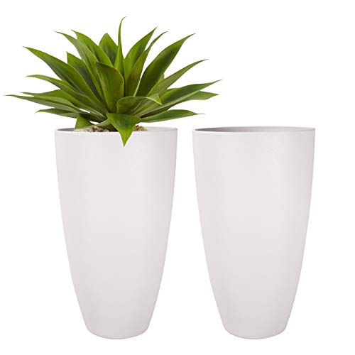 LA JOLIE MUSE Tall Planters Outdoor Indoor  Tree Planter 20 inch Modern White Flower Pots with Drainage Holes for Balcony Garden Patio Deck Pack 2