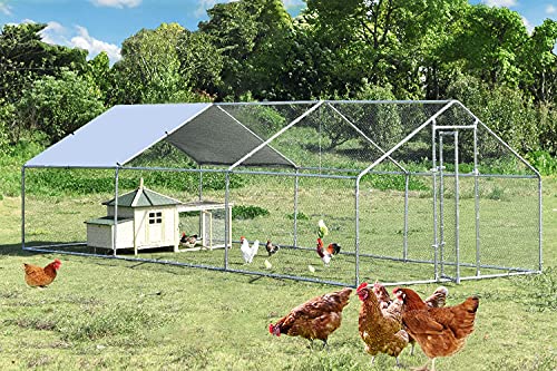 125 Tube Chicken Coop Run Large Metal Chicken Pen Outdoor Walkin Chicken Runs for Yard Large Rabbits Habitat Spire Shaped Poultry Cage with Waterproof Cover for Backyard Farm(98L x 197W x 64H)