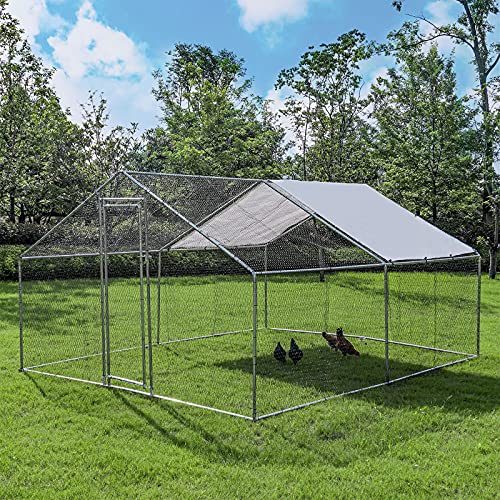 Chicken Coop Large Metal Chicken Coop Walk in Poultry Cage Hen Run House Rabbits Cage with Waterproof  AntiUV Cover Galvanized Steel Coops for Outdoor Backyard Farm Garden (98 x 131 x 65 )