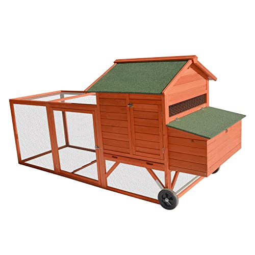 Kinpaw 963 Chicken Coop Hen House with Wheels Outdoor Small Animal Cage Nesting Box for Chicks Large Poultry Habitat Supplies Wood