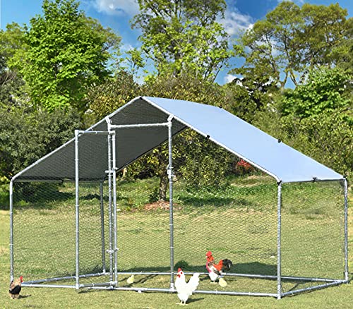 Large Metal Chicken Coop Run Duck House Outdoor Walkin Poultry Cage Rabbits Habitat Cage Spire Shaped with Waterproof Cover for Backyard Farm Use 98L x 66W x 64H