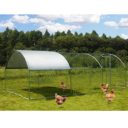 Large Metal Chicken Coop Walkin Poultry Cage Hen Run House Rabbits Habitat Cage Dome Shaped Coop with Waterproof and AntiUltraviolet Cover for Outdoor Backyard Farm Use (92L x 187W x 64H)