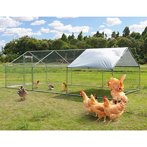 Large Metal Chicken Coop Walkin Poultry Cage Hen Run House Rabbits Habitat Cage Spire Shaped Coop with Waterproof and AntiUltraviolet Cover for Outdoor Backyard Farm Use (10 L x 20 W x 64 H)