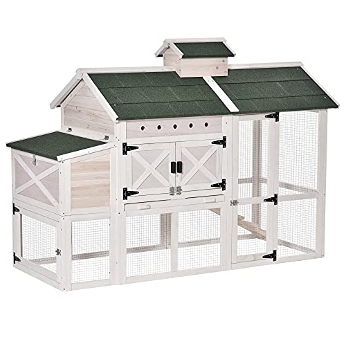 PawHut Wooden Chicken Coop Chicken House with Removable Waste Tray and Rabbit Hutch with Ventilated Poultry Cage 71 White