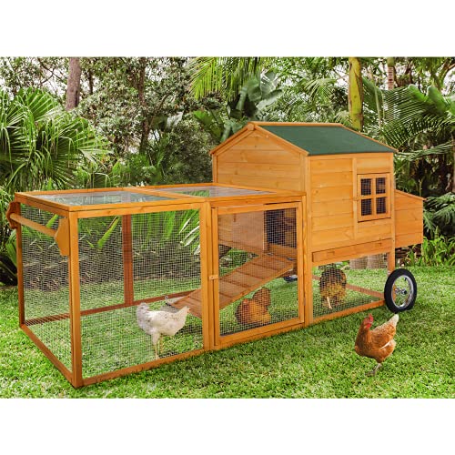 UMAX 100 Large Chicken Coop Outdoor Hen House Wood Chicken Tractor with Wheels and Nesting Box Poultry Cage with Run