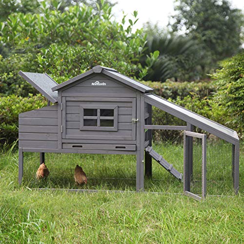 Wooden Chicken Coop  Large Outdoor Hen House with Nest Box Poultry Cage Rabbit Hutch  Waterproof UV Panel 69in