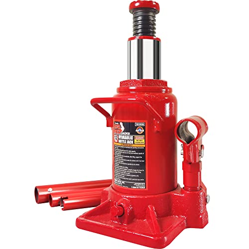 BIG RED T91207A Torin Hydraulic Stubby Low Profile Welded Bottle Jack 12 Ton (24000 lb) Capacity Red