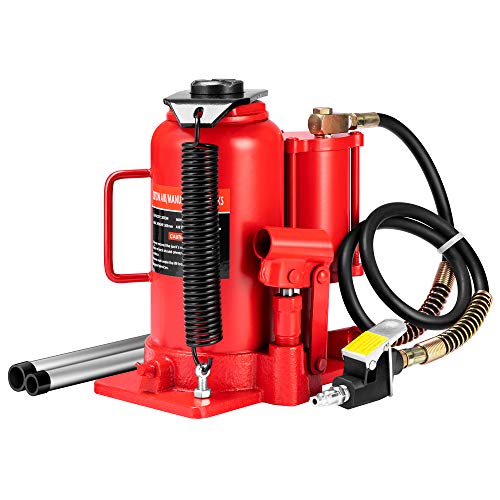 SPECSTAR Pneumatic Air Hydraulic Bottle Jack with Manual Hand Pump 20 Ton Heavy Duty Auto Truck Travel Trailer Repair Lift Red