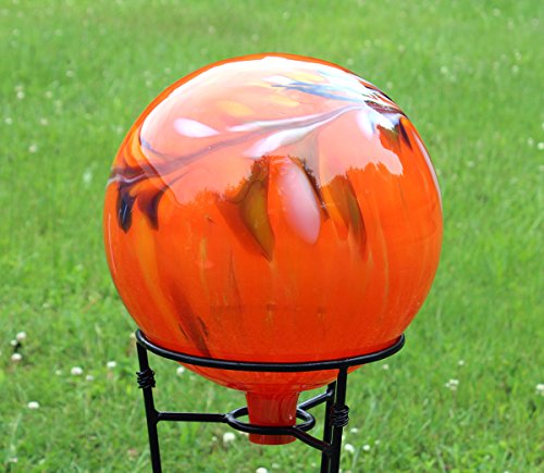 Glass Gazing Ball Circus Orange Iridized 12 Inch by Iron Art Glass Designs