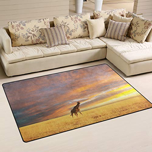 ALAZA Sunset Giraffe Grass Area Rug Rugs Non-Slip Floor Mat Doormats Living Room Bedroom 60 x 39 inches