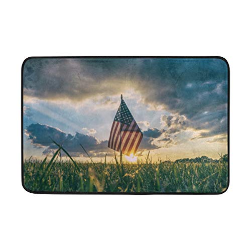 FANTAZIO doormats for Entrance Way Outdoors American USA Flag in The Grass Area Rug Straight Carpet Gripper for KitchenBathroom 236x157in