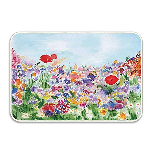 Huayuanhurug Watercolor Flower Floral Summertime Garden Grass Area Rug Bath Door Mat for Entry Way Washable Bath Mat Doormat Bedroom Carpet 16 x 24