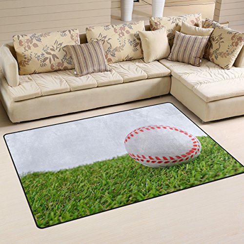 WOZO Baseball Green Grass Area Rug Rugs Non-Slip Floor Mat Doormats Living Room Bedroom 31 x 20 inches