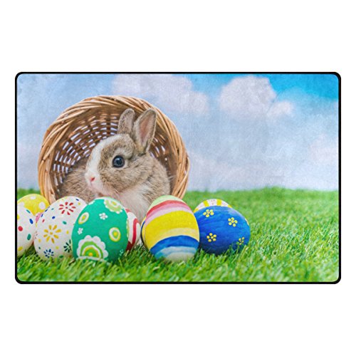 WOZO Rabbit Easter Egg Green Grass Area Rug Rugs Non-Slip Floor Mat Doormats Living Room Bedroom 31 x 20 inches