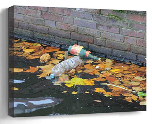 Wall Art Canvas Print Photo Artwork Home Decor 24x16 inches- Garbage Water Pollution Plastic Waste Enviro