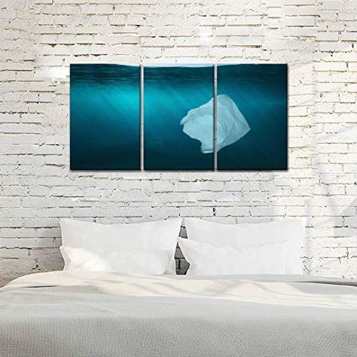 water pollution concept sea surfaces and pictures 3 Panels Canvas Print Wall Art Painting Modern Home Decorations