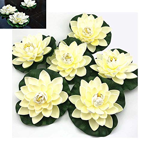 CulturePRN Artificial Floating Foam Lotus Flowers - 6PCS Water Lily Pad Ornaments Ivory White Perfect for Patio Koi Pond Pool Aquarium Home Garden Wedding Party Special Event Decoration