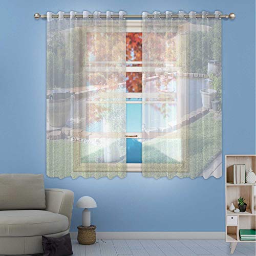 MOOCOM Okjeff1912135 Koi Pond Pool and Fountains Sheer Curtain Panel110273 for OfficeW84in x H45in