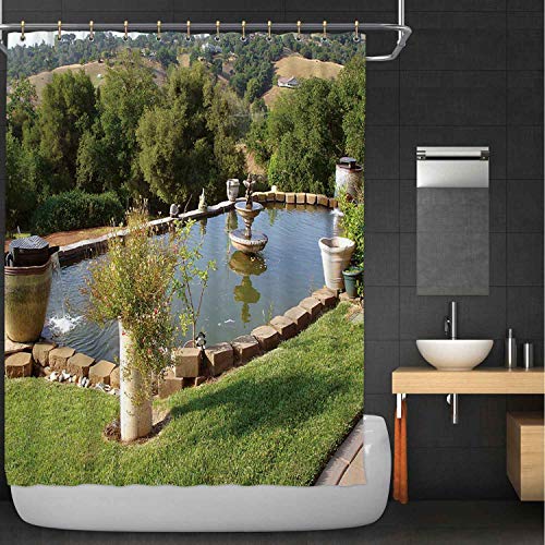 MOOCOM okjeff Koi Pond Pool and Fountains 100 Polyester Waterproof Shower Curtain110273 for wash Bath72 in x 72 in