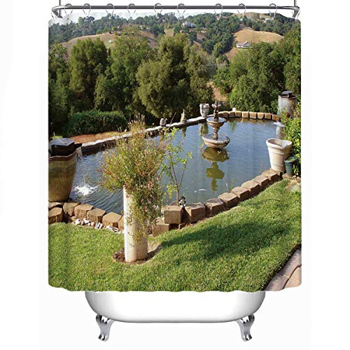 MOOCOM okjeff Koi Pond Pool and Fountains Waterproof Shower Curtain11027379L x 71W