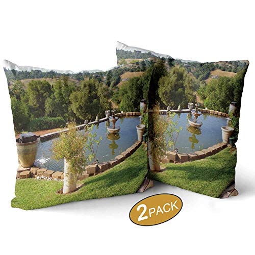 Nine City Colorful Koi Pond Pool and FountainsSquare Pillow Throw Case Sofa Bed Home Set of 2 18 X 18