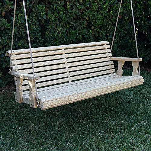 Amish Heavy Duty 800 Lb Roll Back Treated Porch Swing With Hanging Ropes (5 Foot, Unfinished)