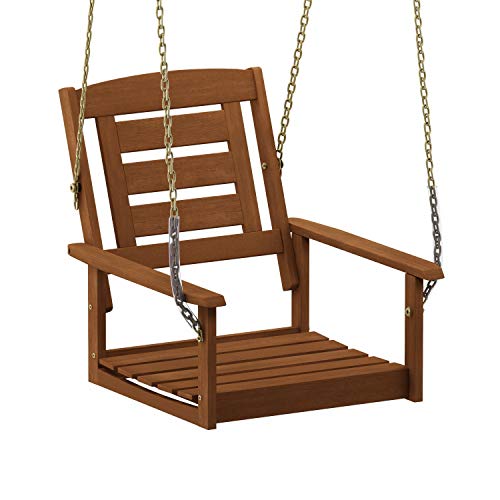 Hardwood Single Hanging Porch Swing with Chain Brown Wood