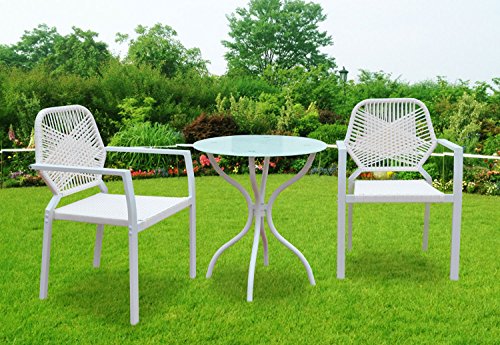 HLC 3-piece Bistro Patio Furniture Set with Glass Top Table and 2 Rattan Chairs