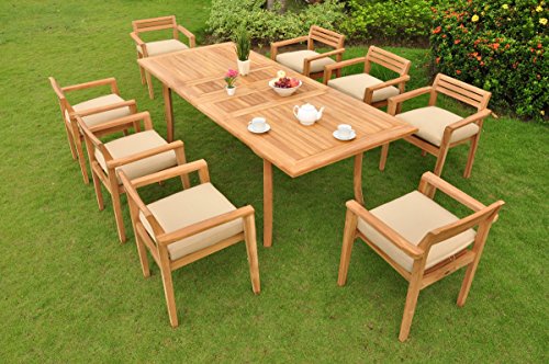 clearance 9 Pc Grade-a Teak Wood Dining Set - 94&quot Rectangle Table And 8 Montana Stacking Arm Chairs wfdsmtb