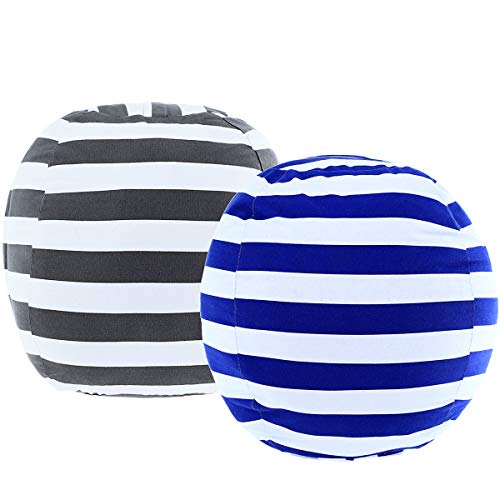 DeElf 2 Pack Stuffed Animal Storage Bean Bag Cover 23 for Kids Room DIY Bean Bag Chair Covers Only White Grey Blue Strips