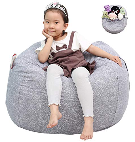 Great Eagle Stuffed Animal Storage Bean Bag Chair Cover38x38 Inches Extra Large Cotton Canvas  Bean Bag Chair for Kids Toddlers and TeensBoys or GirlsToy Storage BagGreyMarblings