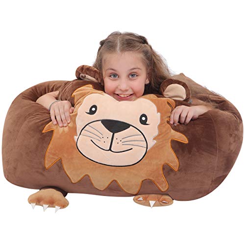 Youngeyee Giant Lion Stuffed Animal Storage Kids Bean Bag Chair Cover 24x24x20 Inches Velvet Toy Organization and Storage Zipper Bags for Plush Toy Pillows Blankets Towels Clothes